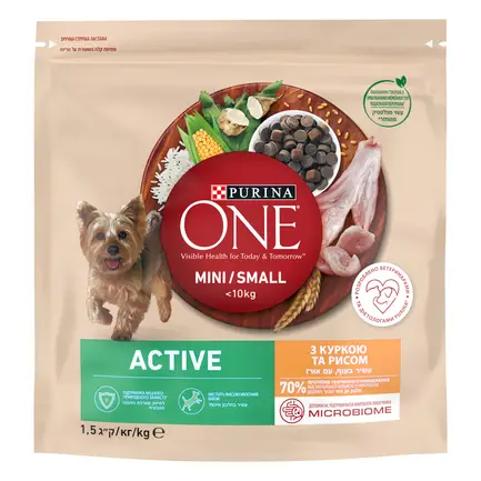 Сухий корм PURINA ONE Mini/Small Active для дорослих собак дрібних порід з підвищеною активністю з куркою та рисом 1,5 кг: додаткове фото 2