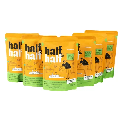 Набір вологих кормів Half&Half "5+1" для стерилізованих котів, шматочки з індичкою в желе, паучі, 6 шт*100 г: додаткове фото 2