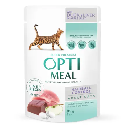 OPTIMEAL™.конс д/котів з ефект вивед шерсті, з качкою та печін в яблучн желе 0,085 кг