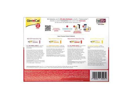 Бокс ювілейний з пастами GimCat PASTEN-PROBIERSET ZUM JUBILAUM для котів 60 г (4 шт х 15 г): додаткове фото 2