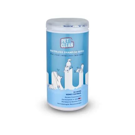 Серветки вологі Pet Clean PET WATERLESS SHAMPOO WIPES для домашніх тварин, швидке очищення складок з медово-вівсяним ароматом 50 шт.