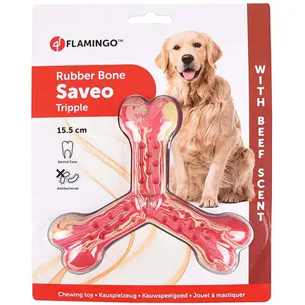 Flamingo Rubber Flexo Saveo Triple Bone Beef ФЛАМІНГО САВЕО ПОТРІЙНА КІСТКА жувальна іграшка для собак, смак яловичини 15,5х14 см