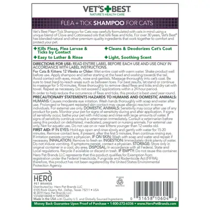 VET`S BEST Flea&Tick Shampoo for Cats Шампунь від бліх та кліщів 355 мл: додаткове фото 2