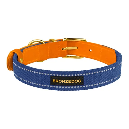 Нашийник для Собак Bronzedog Сotton Рефлекторний х/б+шкіра з Ремінною Пряжкою Синій L: додаткове фото 2