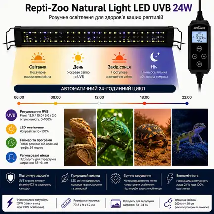 Світильник LED UVB Repti-Zoo Natural Light LED UVB 24W 83-94 см для тераріуму з контролером: додаткове фото 3