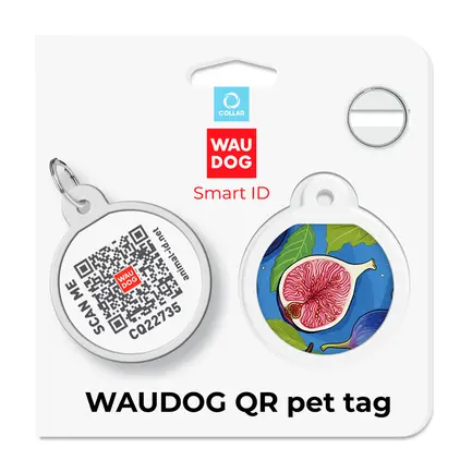 Адресник для собак і котів металевий WAUDOG Smart ID з QR паспортом, малюнок "Інжир", коло, Д 25 мм: додаткове фото 5