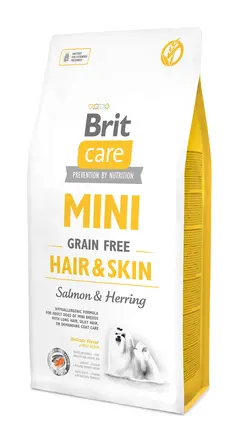 Сухий корм Brit Care GF Mini Hair & Skin для собак мініатюрних порід, для шкіри та шерсті, з лососем та оселедцем, 7 кг