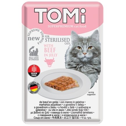 TOMi Sterilised Beef in Jelly ТОМІ СТЕРІЛАЙЗИД ЯЛОВИЧИНА В ЖЕЛЕ консерви для стерилізованих котів, вологий корм, пауч 85г 0,085 кг