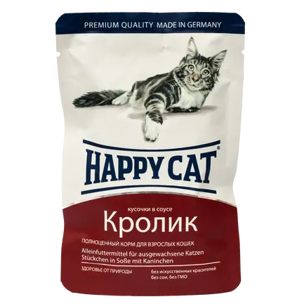 Вологий корм Happy Cat для котів у вигляді шматочків в cоусі з кроликом, 0,1 кг 1002313