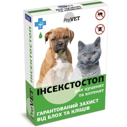 Краплі на холку ProVET «Інсектостоп» для кошенят та цуценят до 3 кг, 1 піпетка (від зовнішніх паразитів)