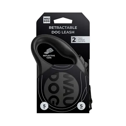 Повідець-рулетка для собак WAUDOG R-leash Monochrome Black, S, до 15 кг, 5 м, світловідбивна стрічка, чорна: додаткове фото 3