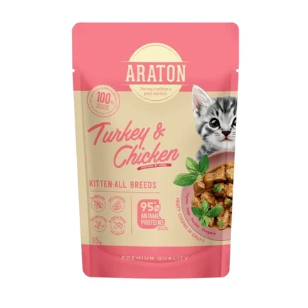 ARATON Kitten with Turkey and Chicken Вологий корм для кошенят з індичкою і куркою, 85 г