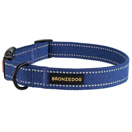 Нашийник для собак Bronzedog Сotton рефлекторний х/б брезент синій M: додаткове фото 3
