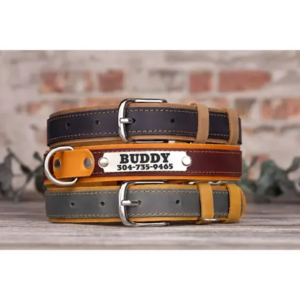 Нашийник для собак шкіряний BronzeDog Crazy підклеєний Блакитний XL: додаткове фото 4