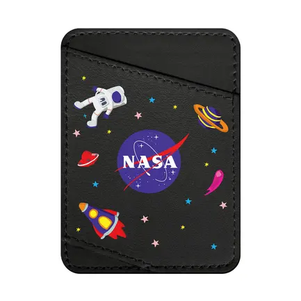 Холдер для карток WAUDOG Design з малюнком "NASA", преміум шкіра (ширина 70мм, довжина 95мм) чорний