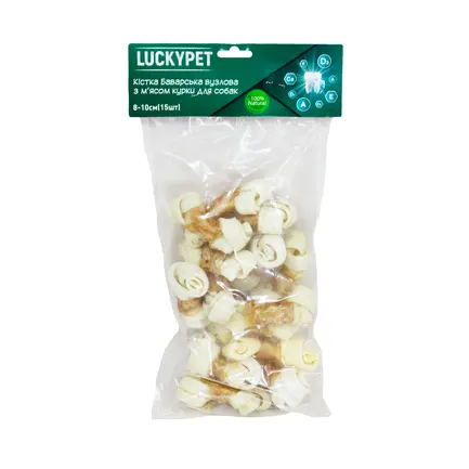 Кістка Баварська вузлова №1 + м'ясо курки, 8-10 см, 15шт/уп, Lucky Pet