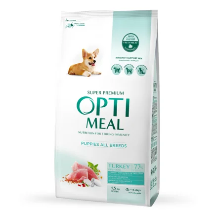 OPTIMEAL™. Повнораціонний сухий корм для цуценят усіх порід - індичка, 1,5 кг