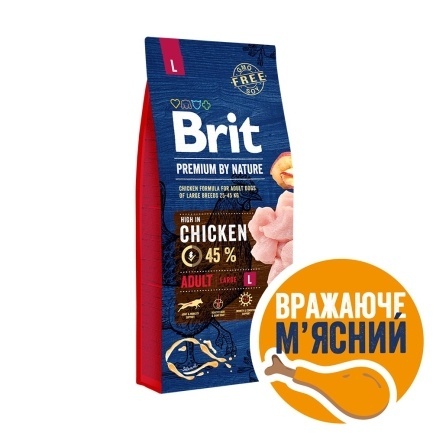Сухий корм Brit Premium Dog Adult L для дорослих собак великих порід, з куркою, 15 кг