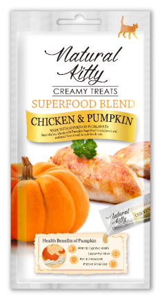 Natural Kitty Creamy Treats Chicken &amp; pumpkin Крем-снек для котів зі смаком курки та гарбуза, 4х12г