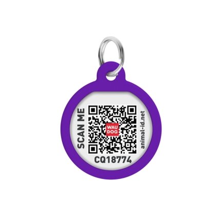 Адресник для собак і котів металевий WAUDOG Smart ID з QR паспортом, малюнок &quot;Градієнт фіолетовий&quot;, коло, Д 25 мм — Фото 1