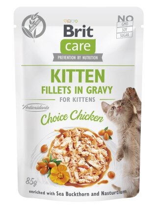 Корм вологий для кошенят Brit Care Cat Fillets in Gravy Choice Chicken філе в соусі з куркою, пауч, 85 г