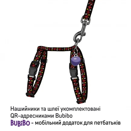 Шлея з Повідцем для Котів та Дрібних Собак Barksi Urban з QR-адресником Вишиванка Чорна 2XS: додаткове фото 3