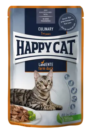 Вологий корм Happy Cat Culinary LandEnte у вигляді шматочків в cоусі для котів з качкою