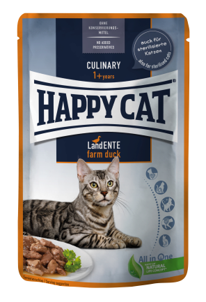 Вологий корм Happy Cat Culinary LandEnte у вигляді шматочків в cоусі для котів з качкою