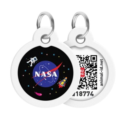 Адресник для собак і котів металевий WAUDOG Smart ID з QR паспортом, малюнок &quot;NASA&quot;, коло, Д 30 мм