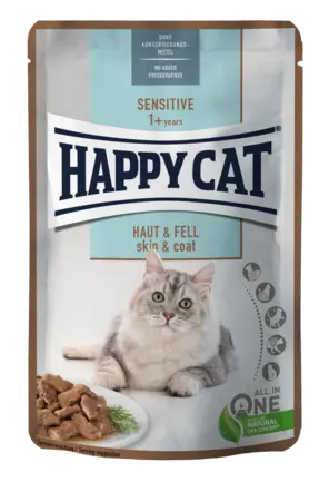 Вологий корм Happy Cat Sensitive Haut & Fell у вигляді шматочків в cоусі для котів з підвищеною чутливістю шкіри та шерсті