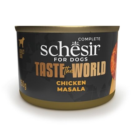 Schesir Taste the World Chicken Masala ШЕЗІР МАСАЛА З КУРКОЮ в бульйоні натуральні консерви для собак, вологий корм, банка 150г