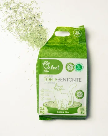 VELVET PAW TOFU Наповнювач для котячих туалетів з бентонітом та екстрактом зеленого чаю, гранули 1,5 мм, 6 л/2,6 кг: додаткове фото 3