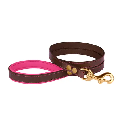 Повідець для Собак Шкіряний BronzeDog Premium з Литою Латунною Фурнітурою Коричнево-Рожевий L