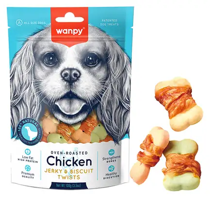 Wanpy Chicken Jerky & Biscuit Twists ВАНПІ БІСКВІТ З В’ЯЛЕНОЮ КУРКОЮ печиво, ласощі для собак 0,1 кг