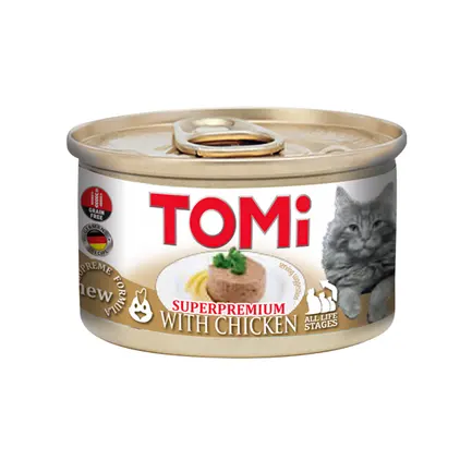 TOMi Chicken ТОМІ КУРКА консерви для котів, мус, банка 85г 0,085 кг