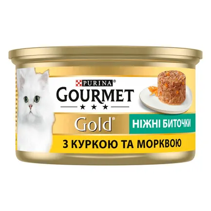 Вологий корм GOURMET Gold "Ніжні биточки" для дорослих котів з куркою та морковою 85 г: додаткове фото 3
