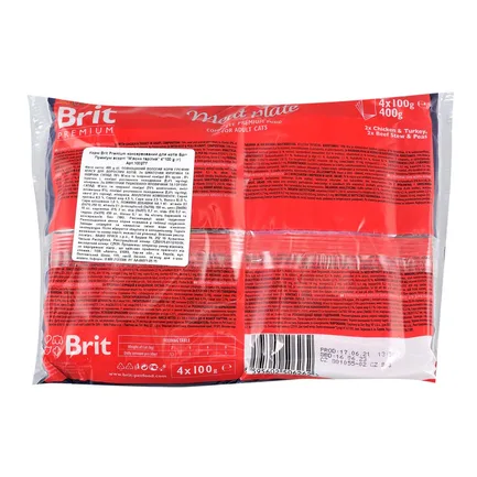 Набір вологих кормів Brit Premium Cat Pouch «М'ясна тарілка» для котів, 4 шт х 100 г: додаткове фото 2