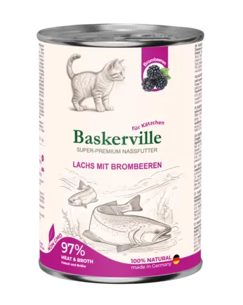 Baskerville KF Super Premium Lachs Mit Brombeeren. Лосось з ожиною для кошенят, 400 г