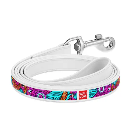 Повідець WAUDOG Design з малюнком "Літо" (ширина 18 мм, довжина 122 см) білий