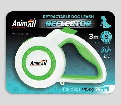 Повідець-рулетка AnimAll Reflector для собак вагою до 15 кг, 3 м, салатово-біла