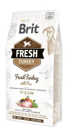 Сухий корм Brit Fresh для дорослих собак, із зайвою вагою, похилого віку, з індичкою та горохом, 2,5 кг