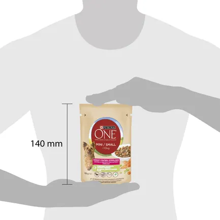 Вологий корм PURINA ONE Mini/Small Weight Control/Sterilised для дорослих собак дрібних порід для контролю ваги шматочки у підливці з індичкою, морквою та горохом 100 г: додаткове фото 3