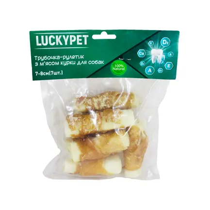 Трубочка рулетик №3 + м'ясо курки, 7-8 см, 7шт/уп, Lucky Pet