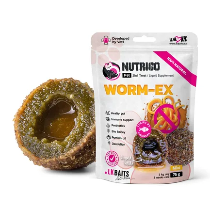 LK Baits Pet Nutrigo Worm-Ex Mini Функціональні ласощі для собак дрібних порід з рослинним комплексом для кишківника (Ø 15 мм), 75 г