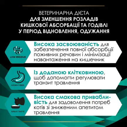 Вологий дієтичний корм PRO PLAN VETERINARY DIETS EN Gastrointestinal для кошенят та дорослих котів для зменшення розладів кишкової абсорбації та годівлі у період відновлення, одужання мус 195 г: додаткове фото 7