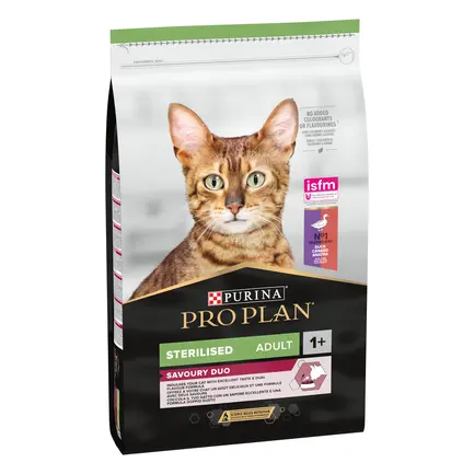 Сухий корм PRO PLAN Sterilised Adult 1+ Savoury Duo для дорослих котів після стерилізації з качкою та печінкою 10 кг