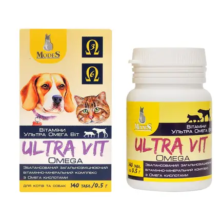 Ультра Віт Омега (Ultra Vit Omega) вітамінно-мінеральні комплекси для собак та котів 140шт*0,5г MODES: додаткове фото 2