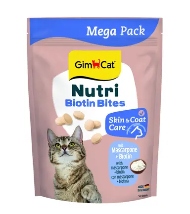Вітаміни GimCat NUTRI BIOTIN BITES для котів для покращення стану шкіри та шерсті з маскарпоне та біотином 425г