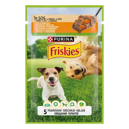 Вологий корм FRISKIES Adult для дорослих собак шматочки у підливці з куркою та морквою 85 г: додаткове фото 2