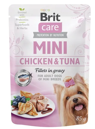 Вологий корм Brit Care Mini для собак, з філе курки та тунця в соусі, 85 г